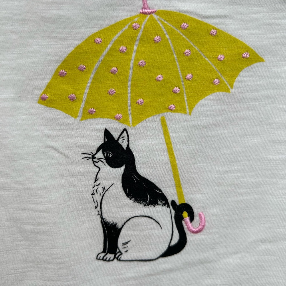 NWT Talbots Pretty Cream Embroidered Kitten With Umbrella Top